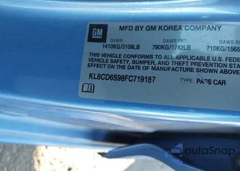 2015 Chevrolet Spark 1Lt Cvt z USA, uszkodzony, nr VIN KL8CD6S98FC719187